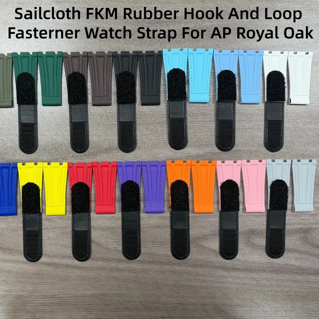 Sailcloth FKM Rubber Hook And Loop Fastener Watch Strap For AP Royal Oak 15400/15500/15510/15202/26240\26331/26320/26239 Band