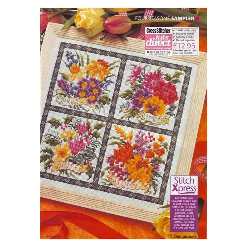 Amishop Gold Collection Counted Cross Stitch Kit Four Seasons Sampler Flowers Spring Summer Fall Autumn Winter