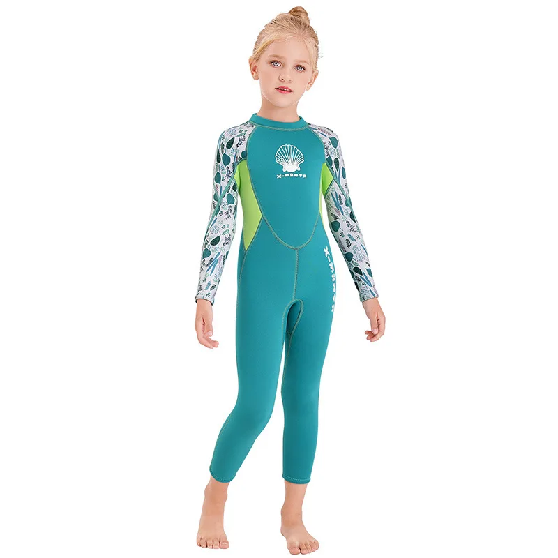 Children Wetsuit 2.5MM Neoprene Diving Suit For Girls Boys One-Piece Swimsuits Long Sleeve Kids Swimwears Snorkeling Rash Guards