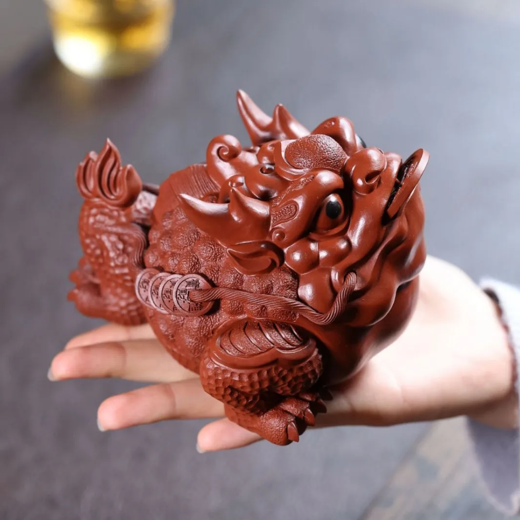 Yixing Purple Clay Pet, Flame-Burning Golden Toad, Handmade Dahongpao Tea Tray Ornament, Three-Legged Toad For Wealth Attraction