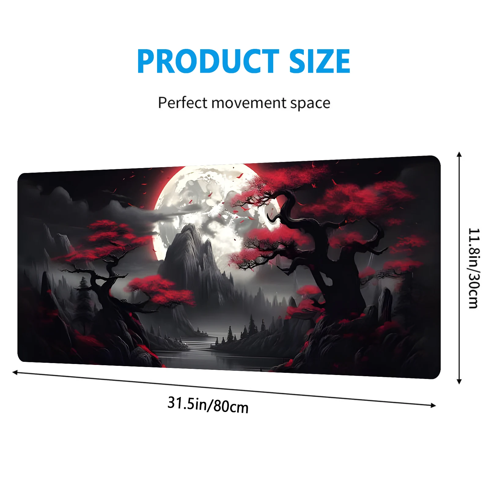 Ink Style Landscape Mountains Extended Gaming Mouse Pad - Large Non-Slip Rubber Base Mouse Pad with Stitched Edges and Washable