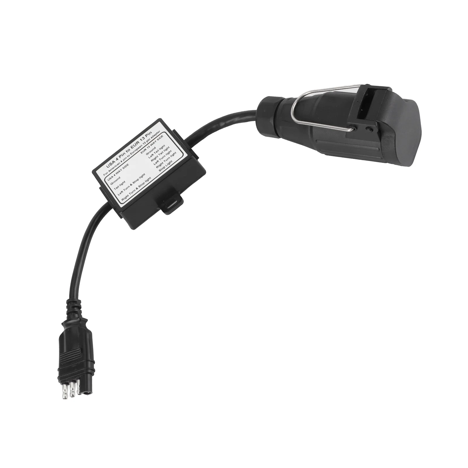 Trailer Connector US 4-Pin Flat Plug to EU 13-Pin Portable Trailer Light Circuit Wiring Converter