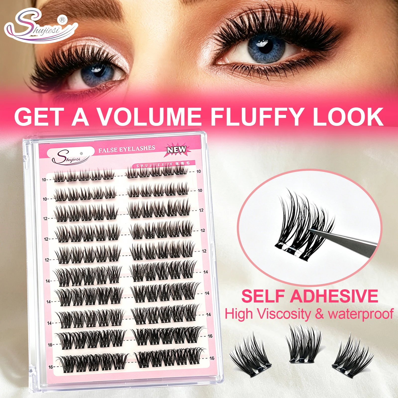 Shujiesi Glue-Free Segmented False Eyelashes DIY Single Cluster False Eyelashes Natural Look Reusable 10‑16mm Mixed Length Suitable for Beginners Home Eyelash Extensions Halloween Christmas Suitable for Various Holidays and Parties