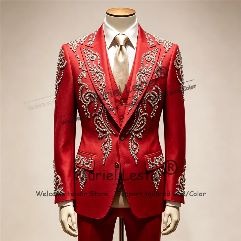 Exclusive Suits Men Formal Party Outfits Slim Fit Sparkly Beaded Stones Prom Blazers Customized Man Banquet Attire Ropa Hombre