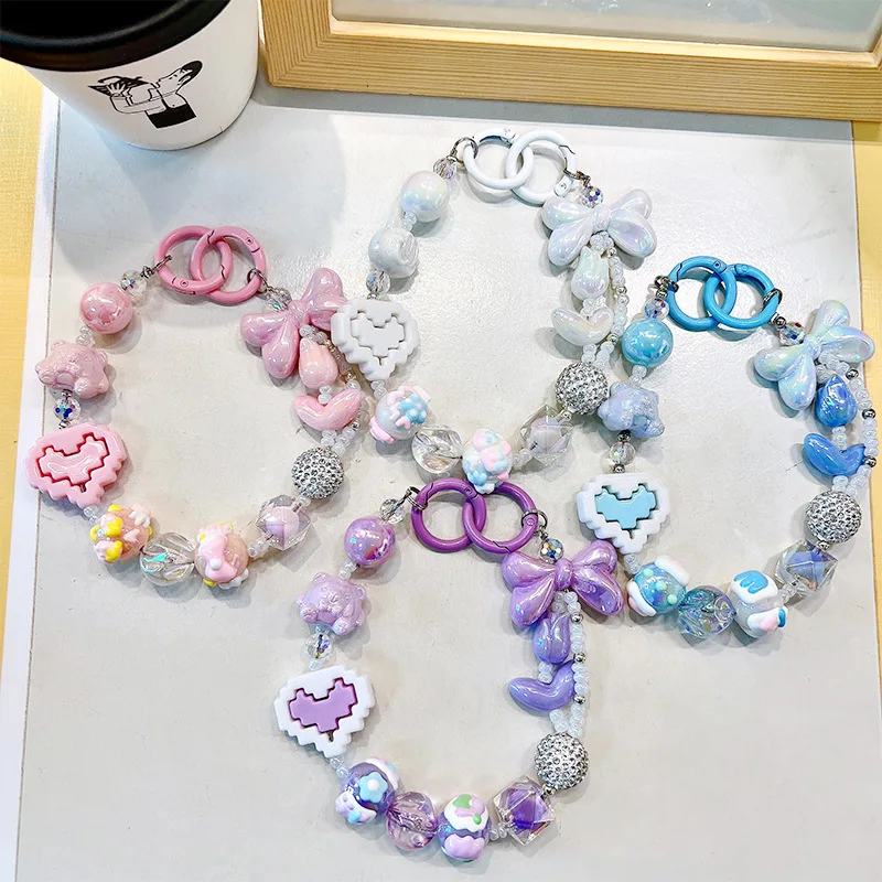 

Милый тюльпан из бисера для телефона, ремешок на запястье, креативный брелок с сердечком Lego, сумка, очаровательный аксессуар для девочек и женщин, модное украшение