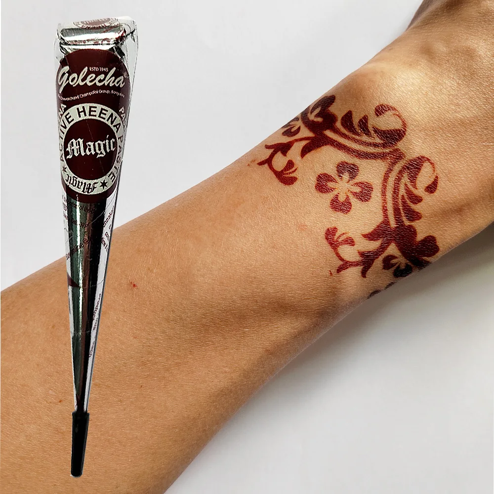 Tinta de tatuaje de Henna India Natural, conos de pasta Mehndi negra, pegatina artística corporal, pintura corporal de brazo, crema de tatuaje indio lnks, 1 unidad