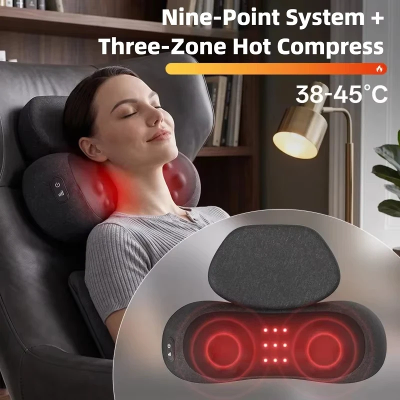 3-in-1 Neck Massage Pillow Cervical Traction Device with Heat Deep Tissue Massage Electric Stretch Ergonomic Shoulder Relaxer