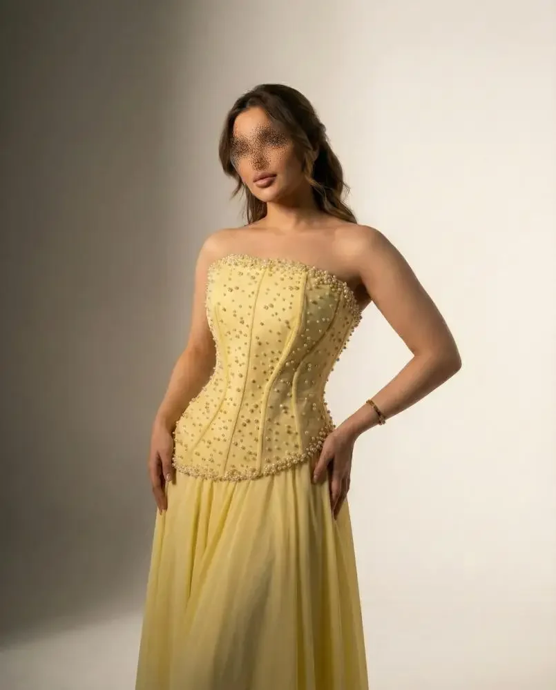 

Customized Saudi Arabia Prom Dresses A-line Party Dresses 2026 Luxury Strapless Floor-length Evening Dresses