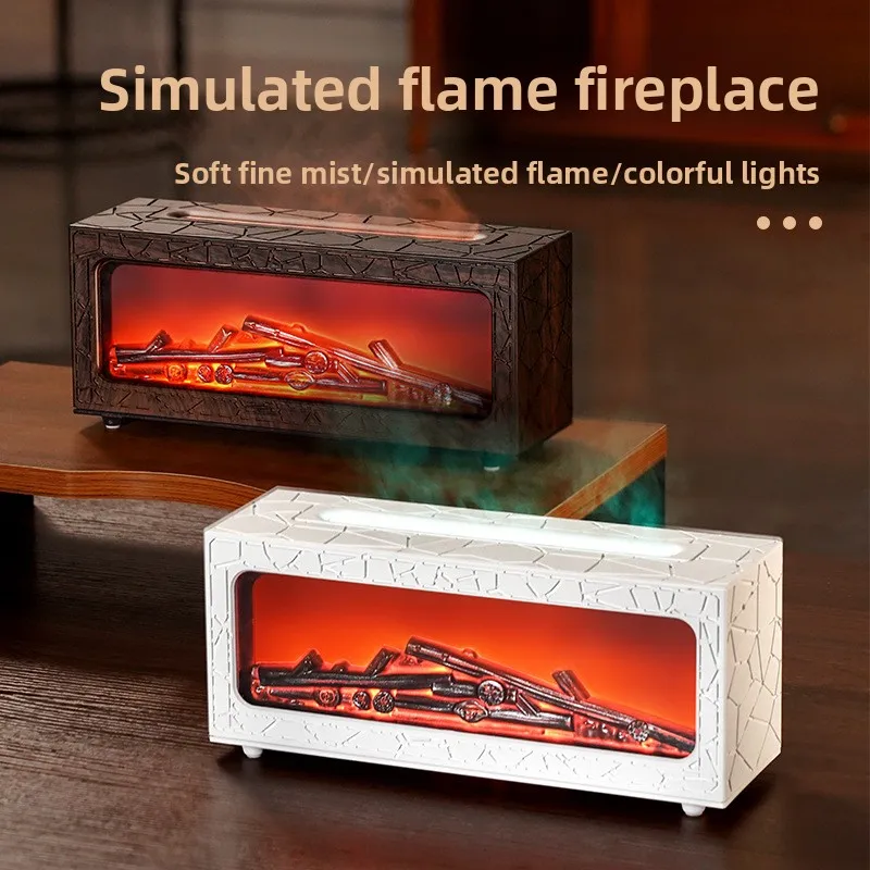 Retro Fireplace Flame Aroma Diffuser, Silent Ultrasonic Humidifier with Remote Control for Home