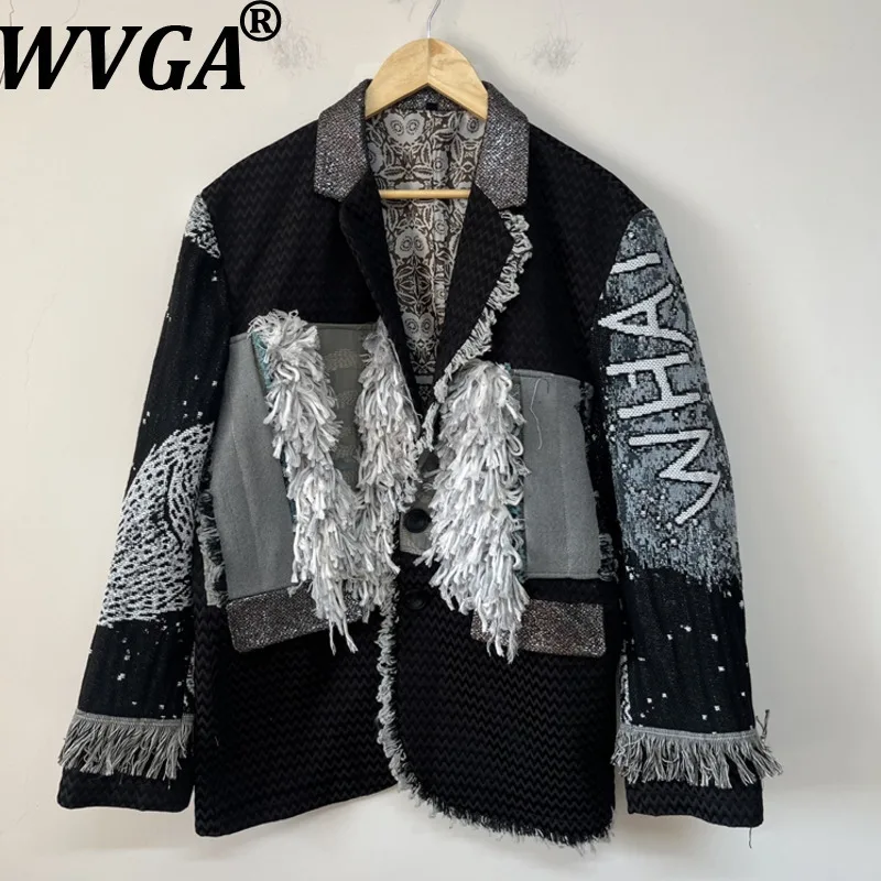 

WVGA Autumn Winter New Men Asymmetric Splicing Trendy Personality Suit Coat Niche Chic Casual Turn-Down Collar Blazer Ins W15758