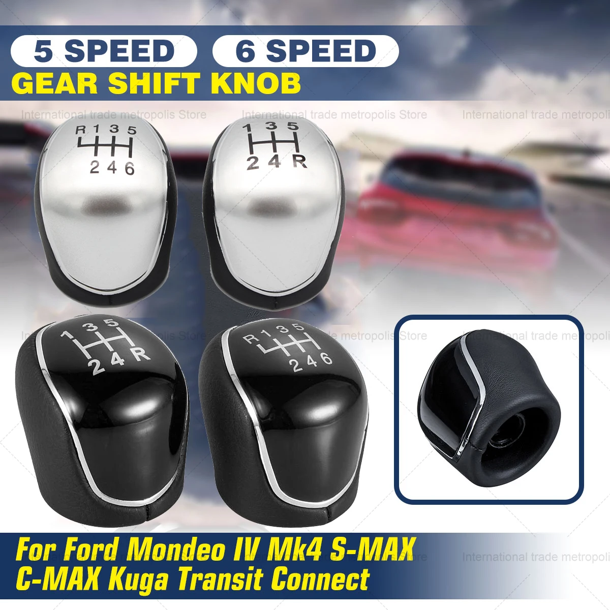 5/6Speed Car Leather Gear Shift knob for Ford S-Max C-Max Kuga Galaxy Mondeo4 Mk4 Transit Tourneo Connect Focus Auto Accessories