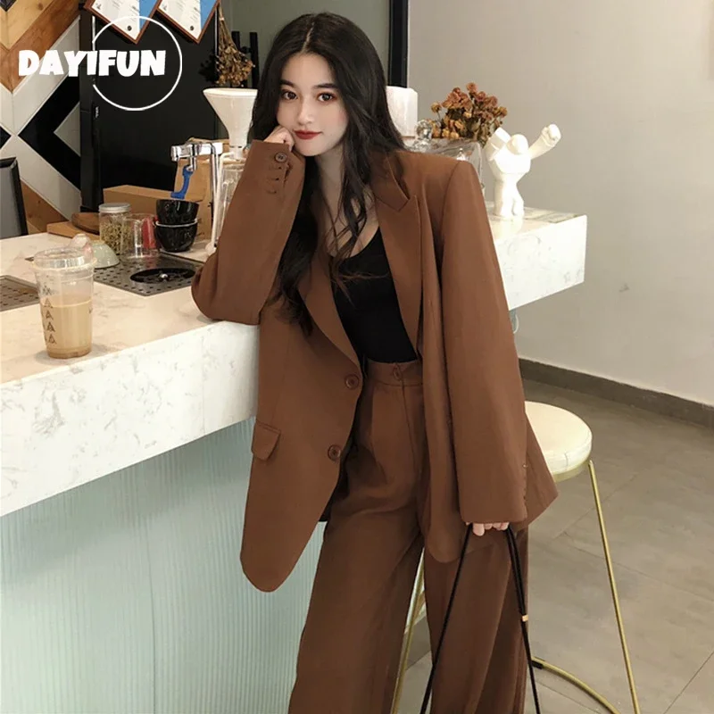 DAYIFUN Fashion Suits for Women Loose Long Sleeve Suit Jacket and Wide Leg Pants Two-piece Sets Temperament Office Lady Clothes