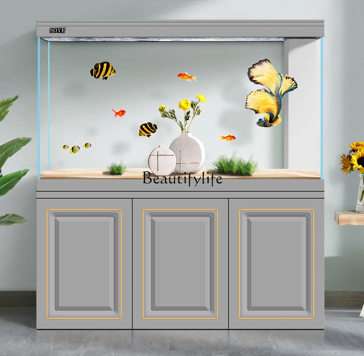 

FG26Living Room Large Light Luxury Ecological Super White Hallway Screen Smart Aquarium Partition Bottom Filter