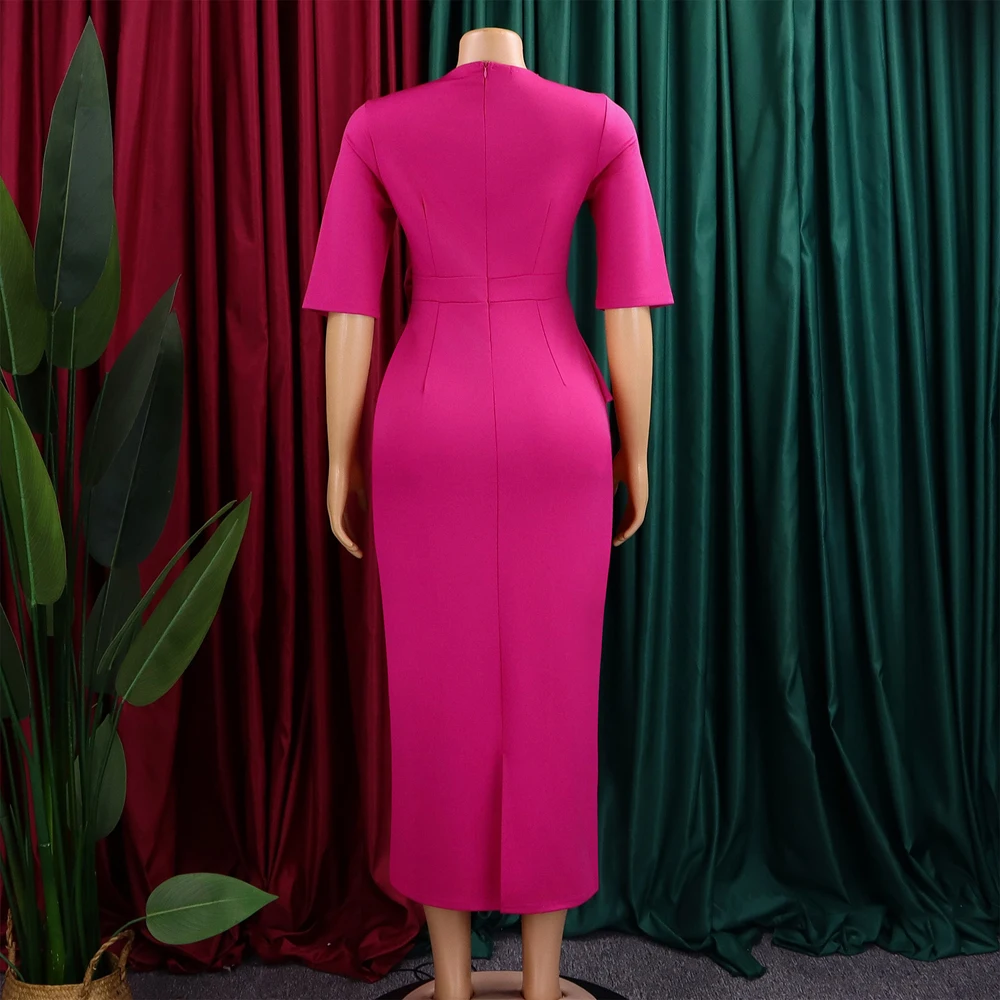 Trendige Sommerkleider für Damen, lässig, elegant, halblange Ärmel, O-Ausschnitt, Rüschen, Bürokleid, modisches afrikanisches Kleid mit 3D-Blumen – Detail 11