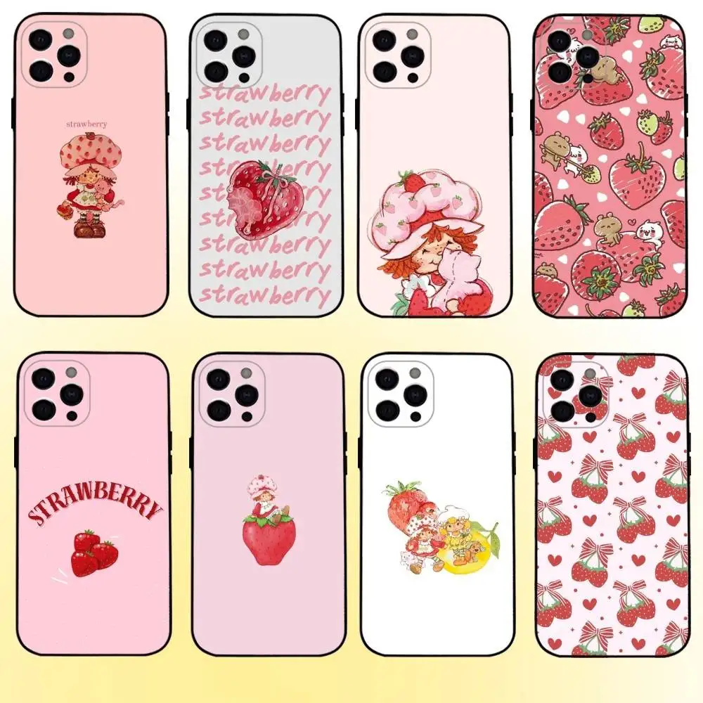

S-Strawberry Cute Shortcak Phone Case For iPhone17,16,15,14,13,12,11 Plus,Pro Max Soft Black Cover