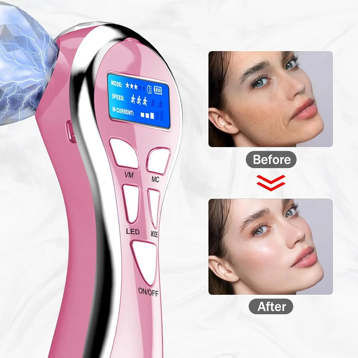 4D elektrische Face Lift Roller met vibratie, microstroom gezichtsapparaat, oplaadbare huidverzorging gezichtsmassager voor anti-veroudering