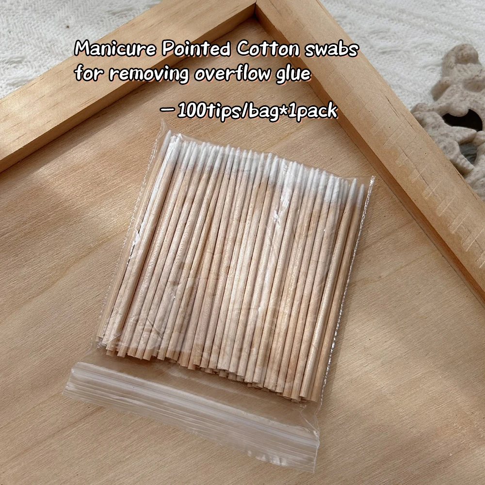 100 Pcs Nails Wood Cotton Swab Clean Sticks Bud Tip Wooden Cotton Head Manicure Detail Corrector Nail Polish Remover Art Tool