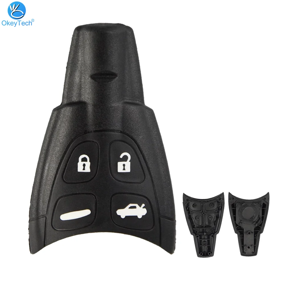 OkeyTech Car Key Case Shell Fob 4 Buttons For SAAB 93 95 9-3 9-5 WF4 Soft Replacement Less Entry Remote