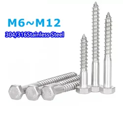 Hex Head Lag Wood Screw Bolt M6 M8 M10 M12 Stainless 304/316 Steel  External Hexagon Head Self Tapping Screw
