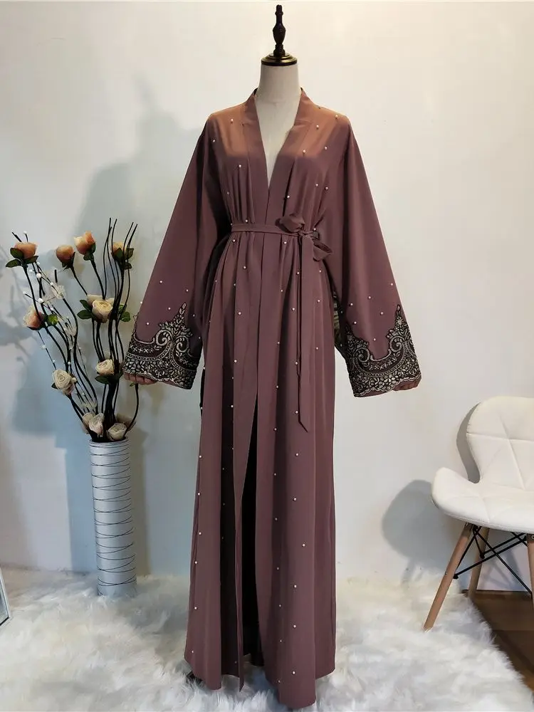 Fashion longer Diamond beading muslim robes syari abaya female full length cardigan lace embroidery islamic muslim abaya wq1844