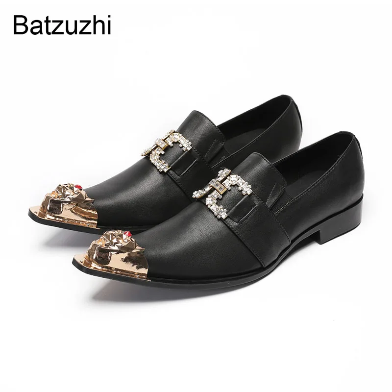 

Batzuzhi Italian Type Men's Shoes Black Leather Dress Shoes Man Slip on Formal Business Flats Oxfords, Big Size 38-46