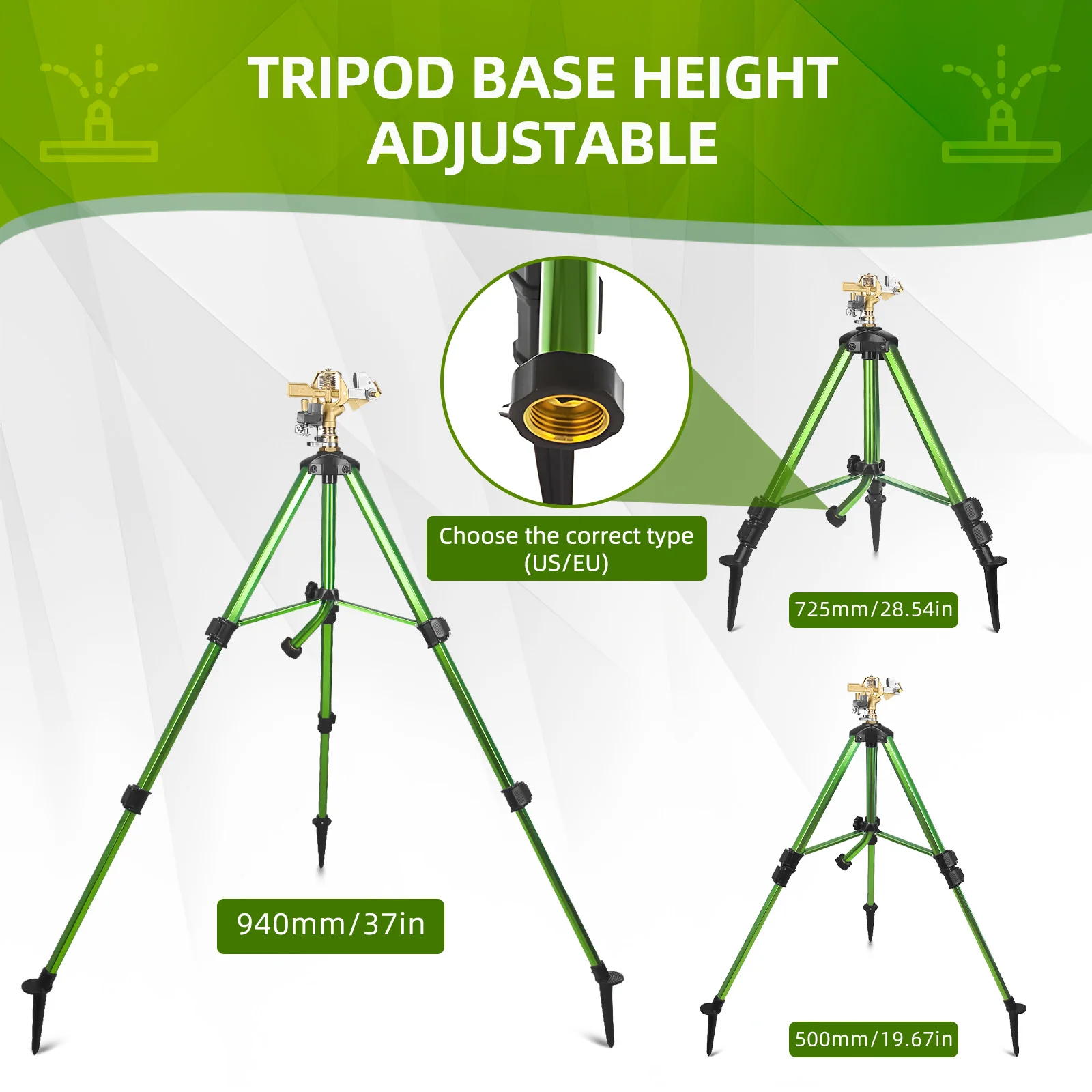Dampak Sprinkler pada dasar Tripod tugas berat rumput Sprinkler 360 derajat Area besar irigasi kuningan Sprinkler Nozzle dan seng Alloy