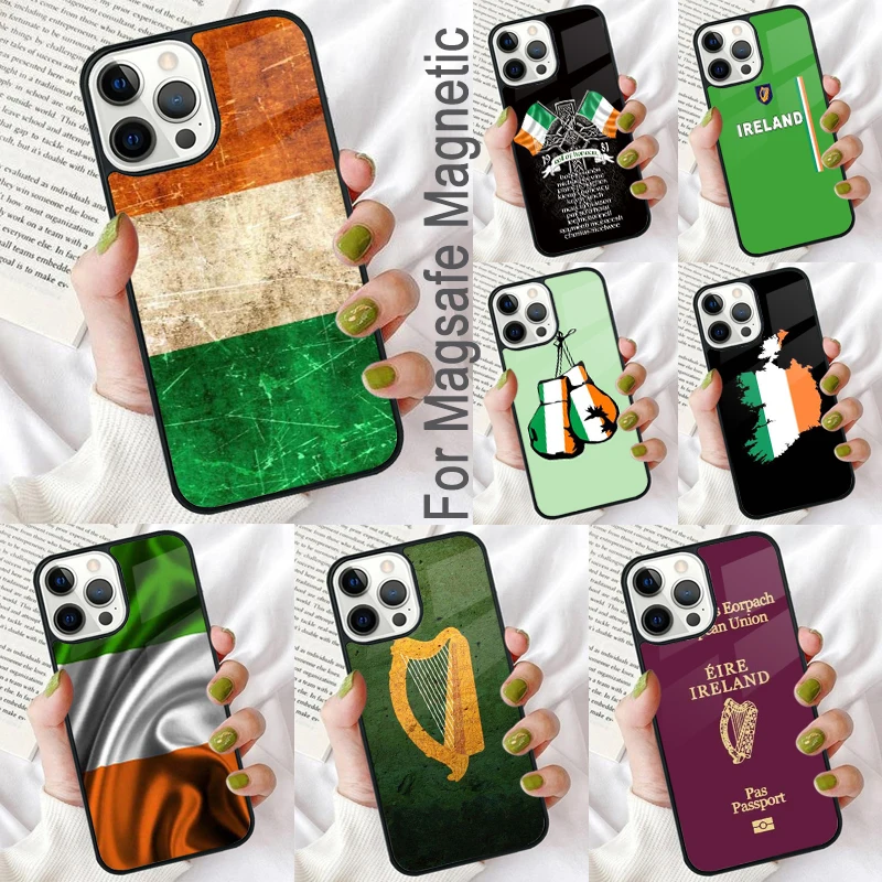 Irish Passport Ireland Flag Magnetic Soft Phone Case for iPhone 16 Promax 15 Pro 13 14 Plus 11 12 Mini MagSafe Coque