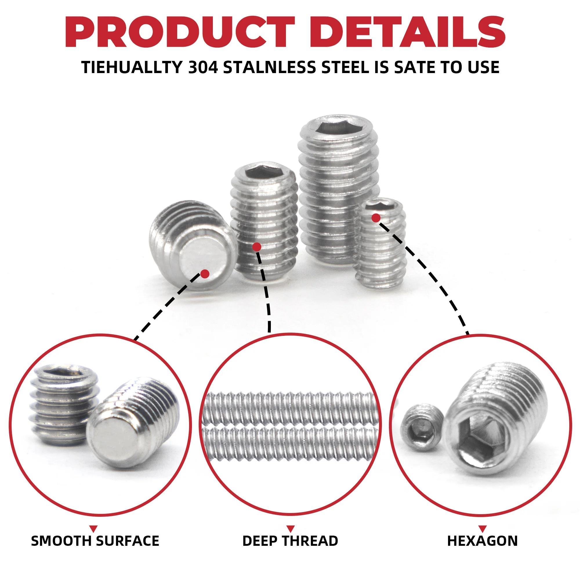176Pcs M2.5, M3, M4, M5, M6 Metric Hex Socket Head Cup Point Set Screws, 304 Stainless Steel Allen Head Grub Screw, Internal Hex
