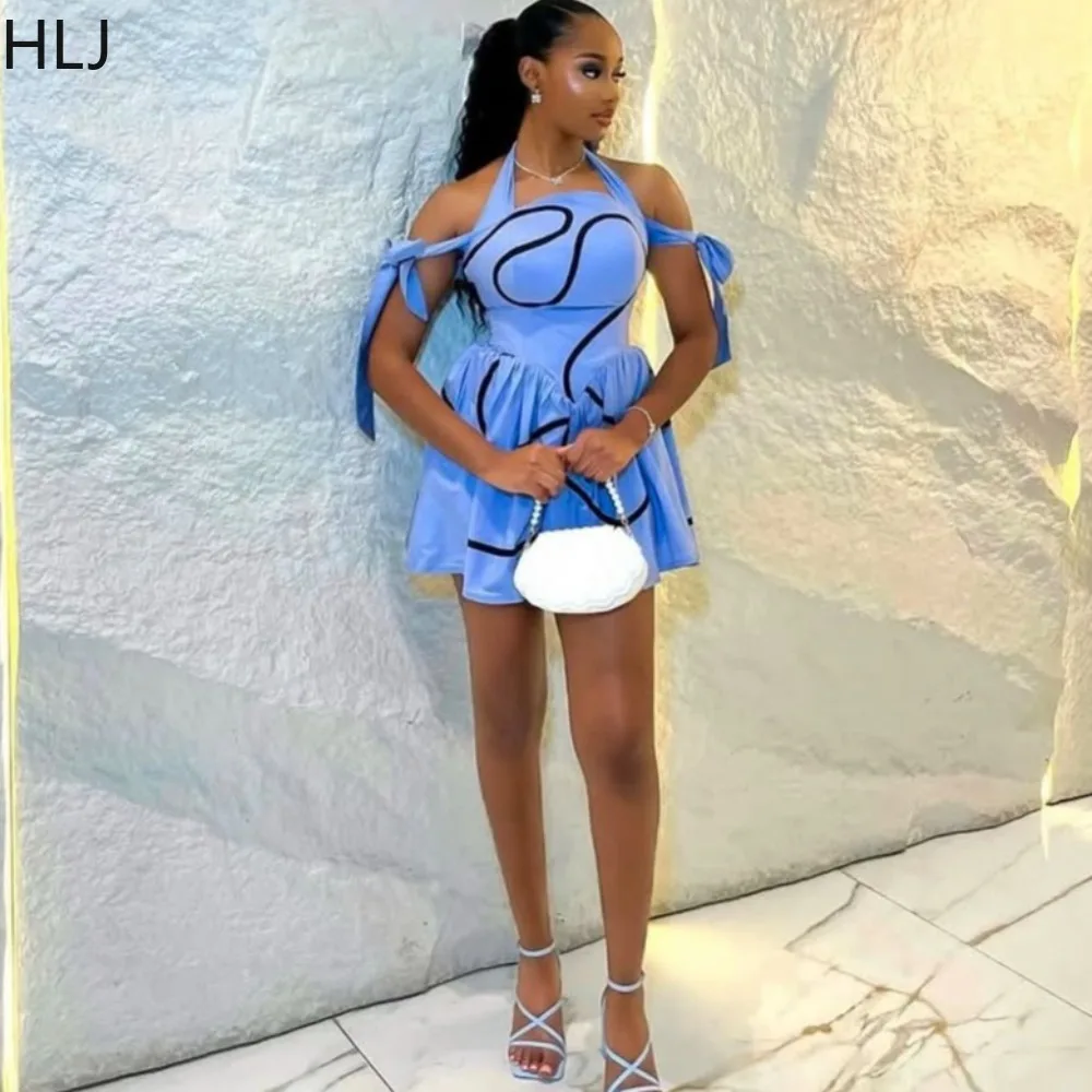 فستان قصير ضيق مطبوع على الموضة من HLJ فساتين نسائية مكشوفة الأكتاف بدون ظهر ملابس خروج نسائية لصيف 2025