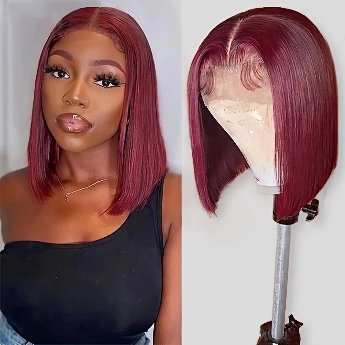 

180% Density 99J Burgundy Short Bob Wig Human Hair 13X4 Lace Frontal Wigs For Women Natural Color Lace Front Bob Wig Pre Plucked