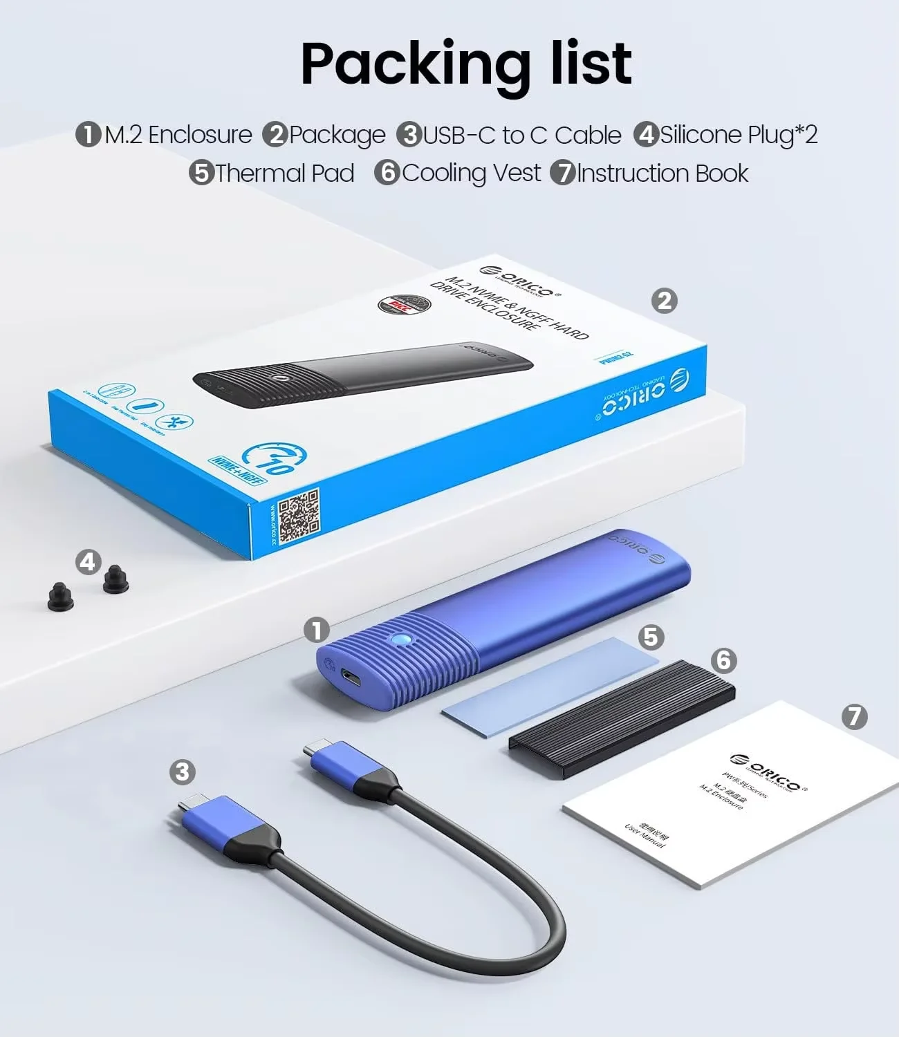 ORICO M.2 NVMe SATA SSD الضميمة محول أداة خالية USB C 3.2 Gen 2 10Gbps NVMe 5Gbps NGFF SATA PCIe مع بالوعة الحرارة المعدنية