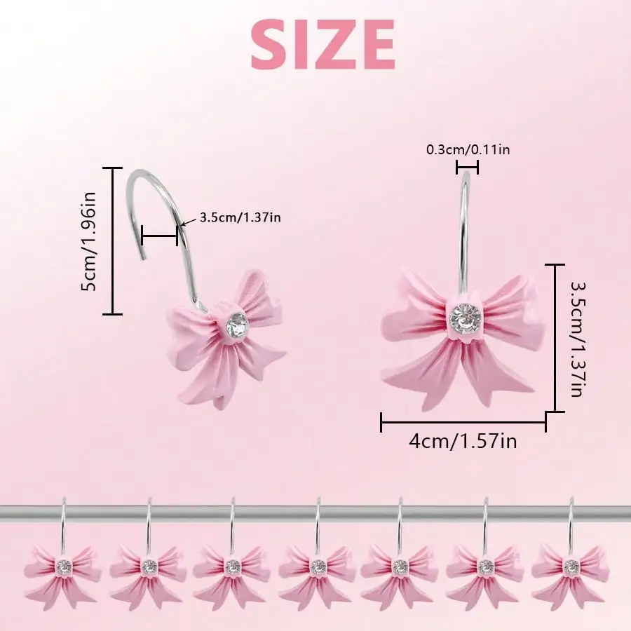 12-Piece Resin Bow Shower Curtain Hook Set - With Rhinestone Design Decorative Curtain And Shower Curtain Metal Hooks Back To School Fall Decor Bathroom Decor