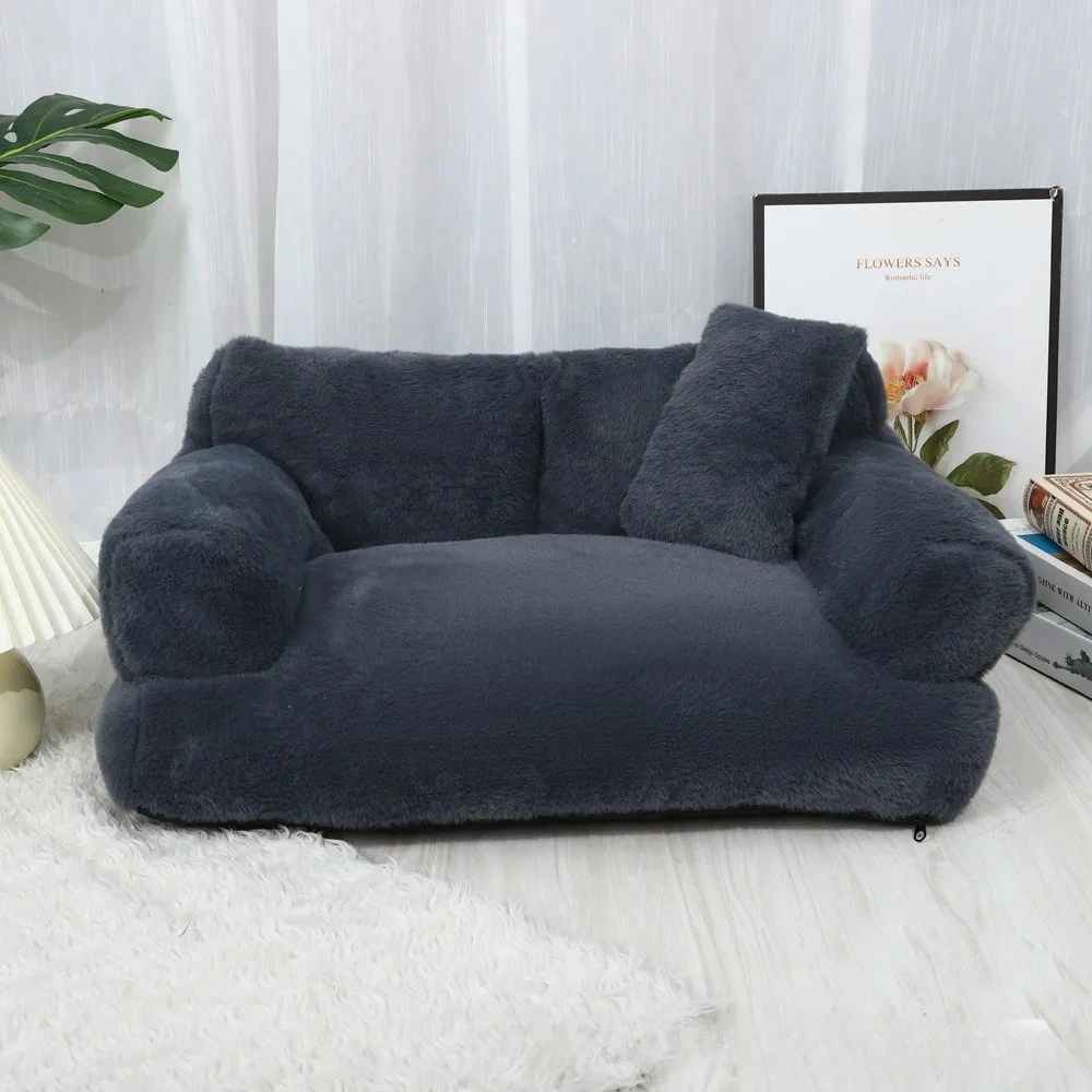 

Плюшевая лежанка для животных из кроличьего меха, большая универсальная лежанка-диван для собак и кошек, теплый коврик