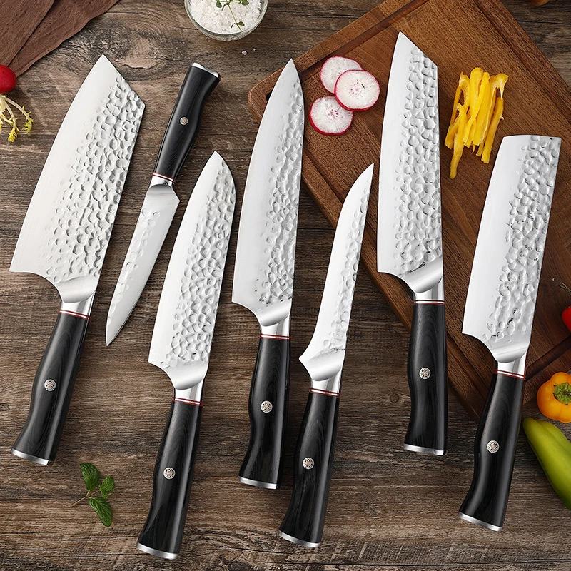 Japanese Chef Knife Forged Stainless Steel Sashimi Sushi Slicing Raw Knife Handmade Hammer Pattern Meat Cleaver Cooking Knives