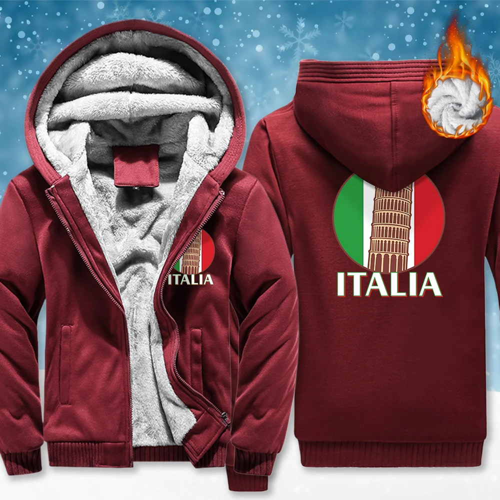 Schiefer Turm Von Pisa Italien Muster Zipper Jacke Männer Mode Verdicken Hoodies Winter Lose Sweatshirts Unisex Retro Casual Top