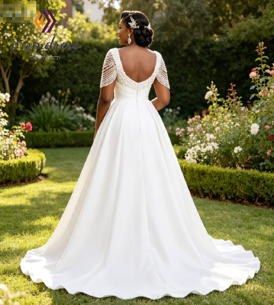 Plus Size Mermaid Wedding Dress with Detachable Overskirt African Black Girls Beaded Cap Sleeve Bridal Gowns 2 in 1 Convertible