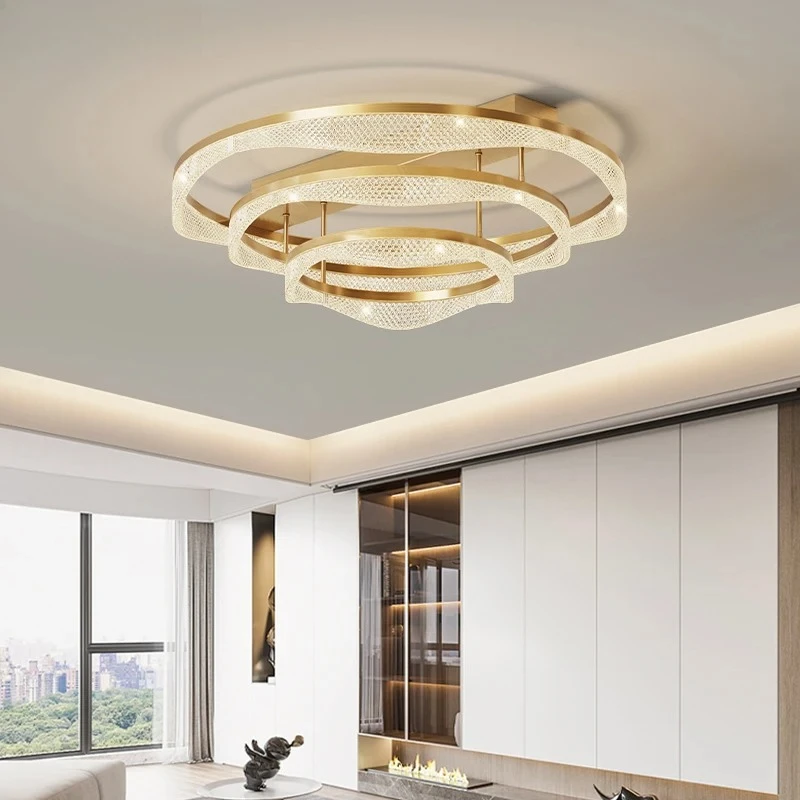 الشمال النحاس Led مصباح السقف أضواء لغرفة المعيشة غرفة نوم بهو النحاس الحديثة الحد الأدنى حلقة Led ثريا تركب بالسقف ضوء