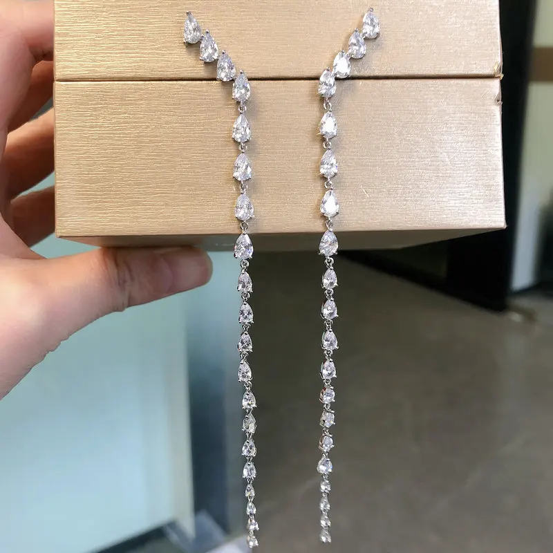 Bilincolor Fashion Cubic Zirconia Simple Long Tassel Earring for Women