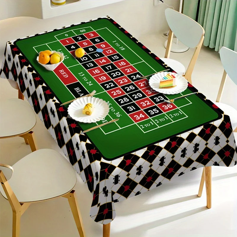 - 1pc Tablecloth, Attractive European Poker Game Theme Pattern Tablecloth, Square Tablecloth for Kitchen and Dining Roomzyc