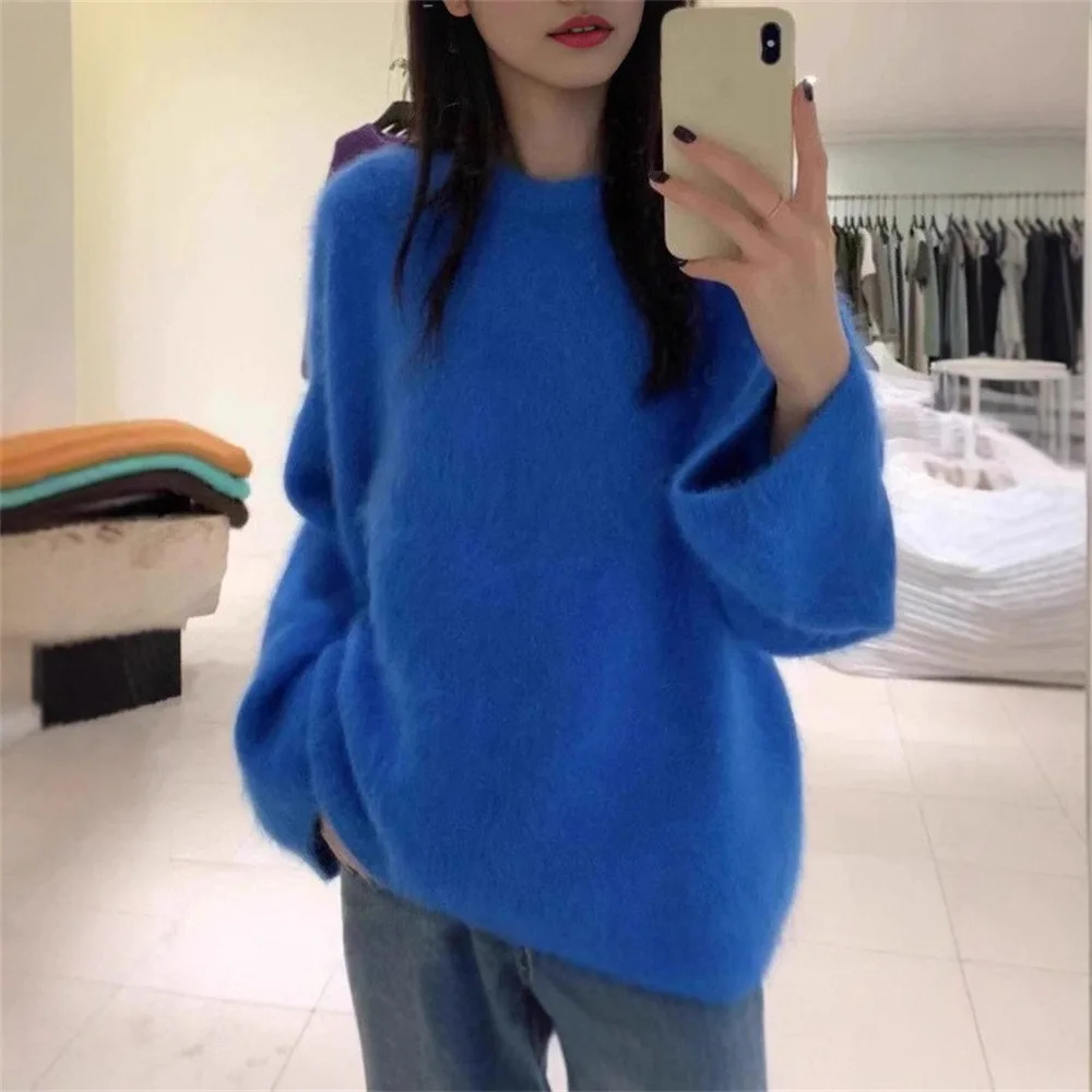 سترة نسائية بغطاء للرأس ناعمة ورقيقة من المينك من FL للنساء، نمط جديد للخريف/الشتاء، ملابس علوية فضفاضة متماسكة ذات ملمس ممتاز Y2k