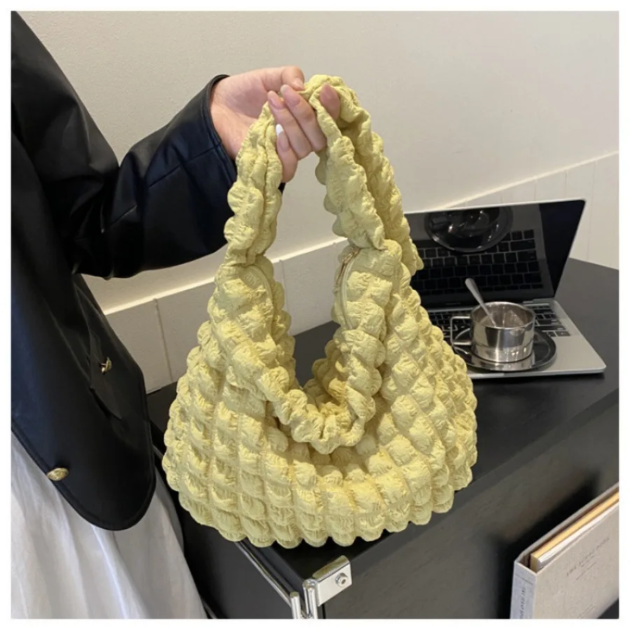 

HOMEFISH Crossbody Bag With Pleated Design Embroidered Plaid Shoulder Bag Underarm Bags Simple Large Capacity Quilted Tote Bags