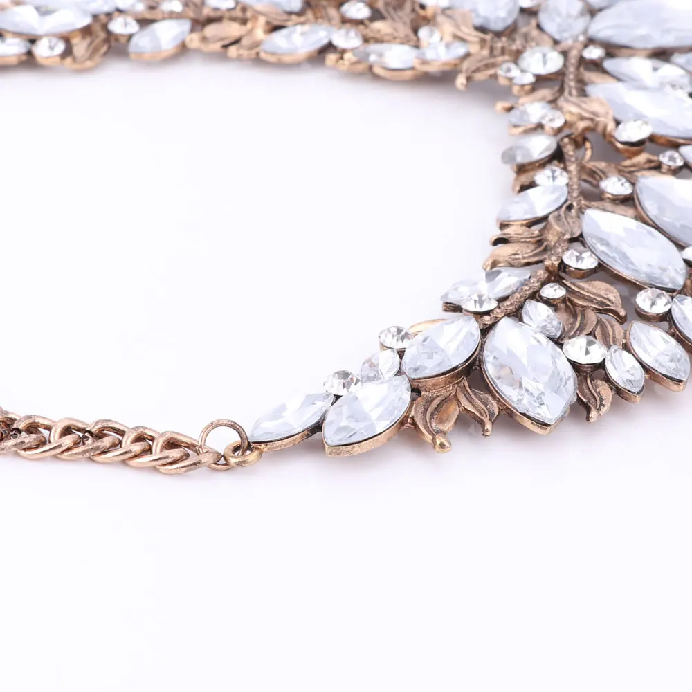 Retro Style Nigerian Wedding African Beads Jewelry Sets White Crystal Necklace Earrings Set Party Wedding Dubai Jewelry Set