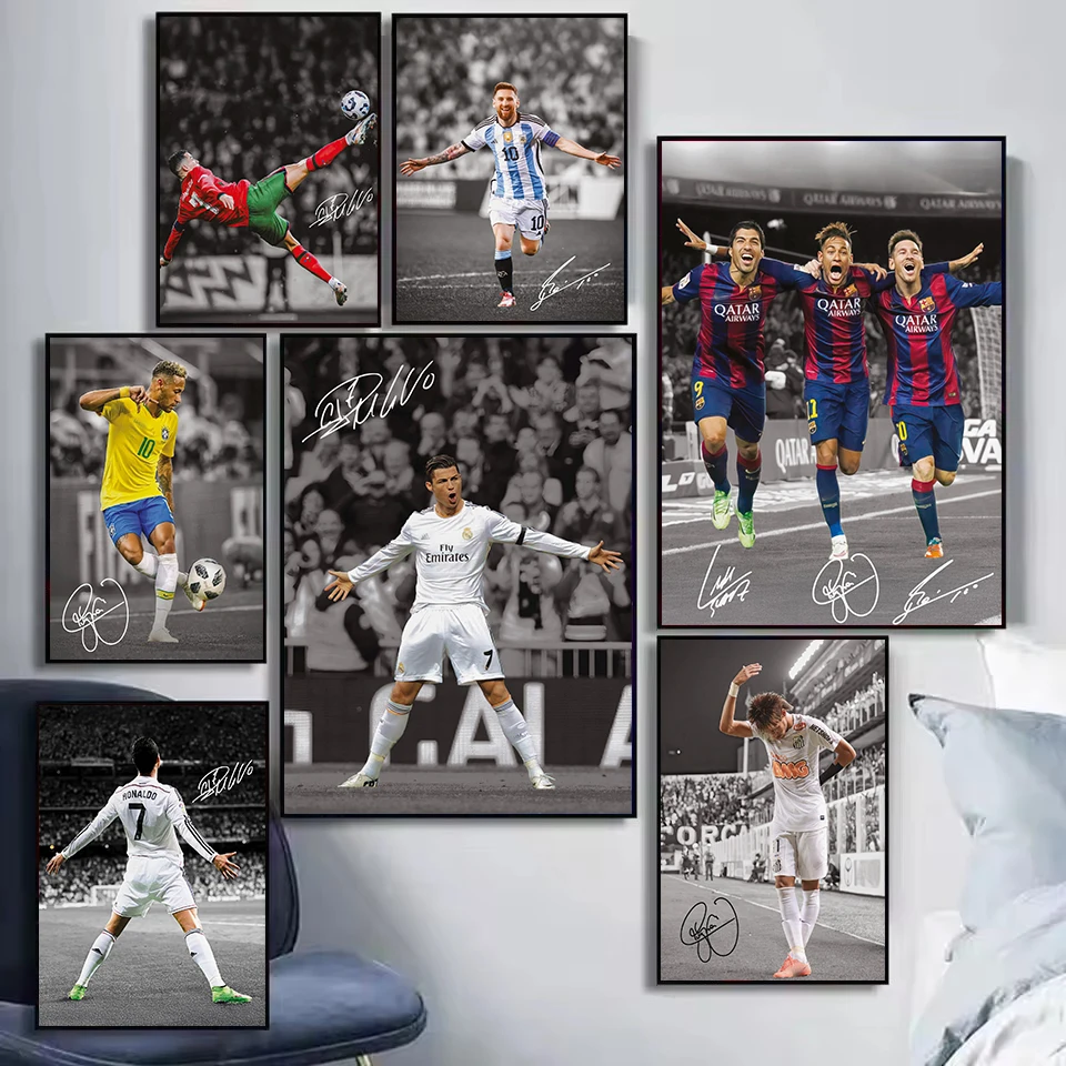 Famous Soccer Player Athlete Signed Football Sport Nordic Poster Printed Canvas Painting Wall Pictures Home Bedroom Decor