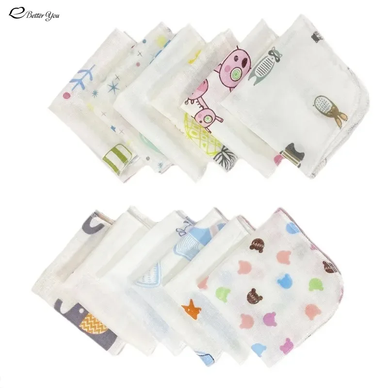 1pc 20*20cm Double Gauze Handkerchief Baby Bath Towel Newborn Cartoon Printed Gauze Square Breastfeeding Baby Saliva Towel