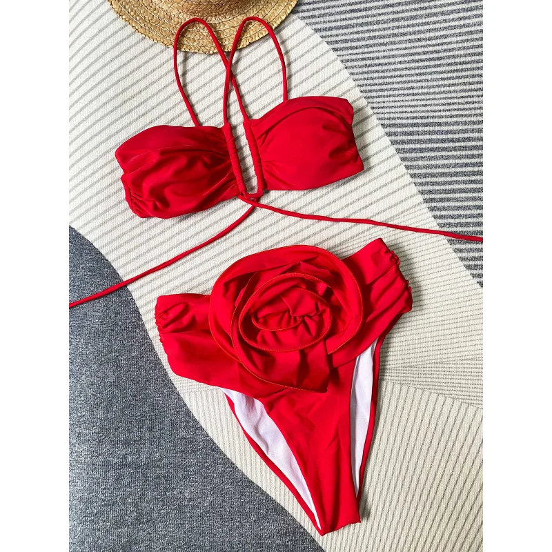 2024NewbikiniHigh Waist Bikini Sexy Three-Dimensional Flower Split Women's Swimsuit Swimsuit