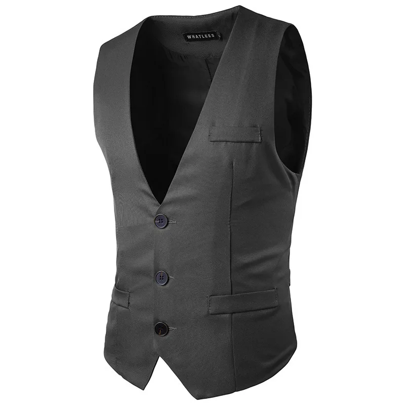 Spring and Autumn  Men's Fashion Slim Fit Single Row Three Button Solid Color Gentleman Suit Vest Foreign Trade Men's Horse Clip