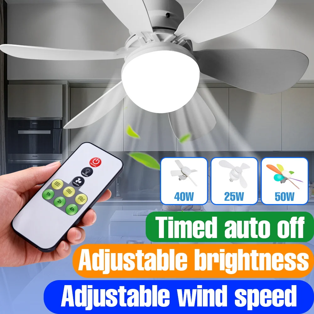 50W LED Fan Light Bulb Indoor Ceiling Lamp E27 3/4/6Blades Chandelier 110V/220V For Home Living Room Bedroom Kitchen Classroom