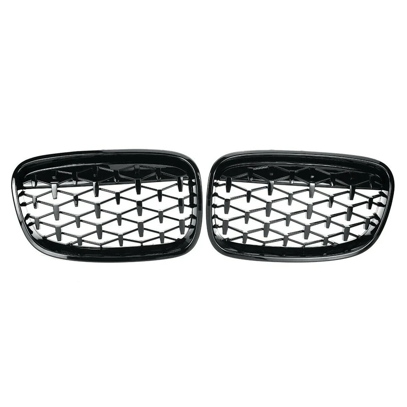 Pair Front Kidney Diamond Meteor Style Grille Grills For -BMW 1 Series F20 F21 2010-2014 Racing Grills Glossy Black