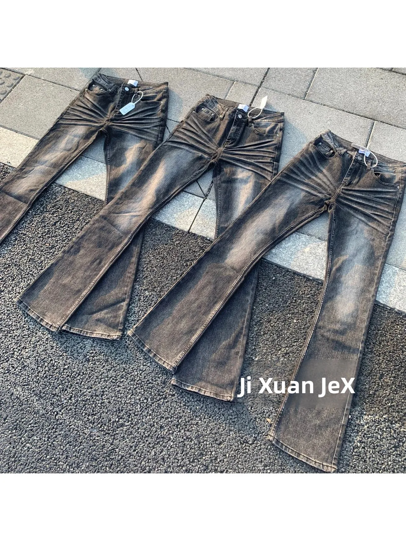 JeX Black Cow American Cleanfit Washed Slimming Micro-flared Elastic Vibe Black 517 Jeans for Men And Women Trendy