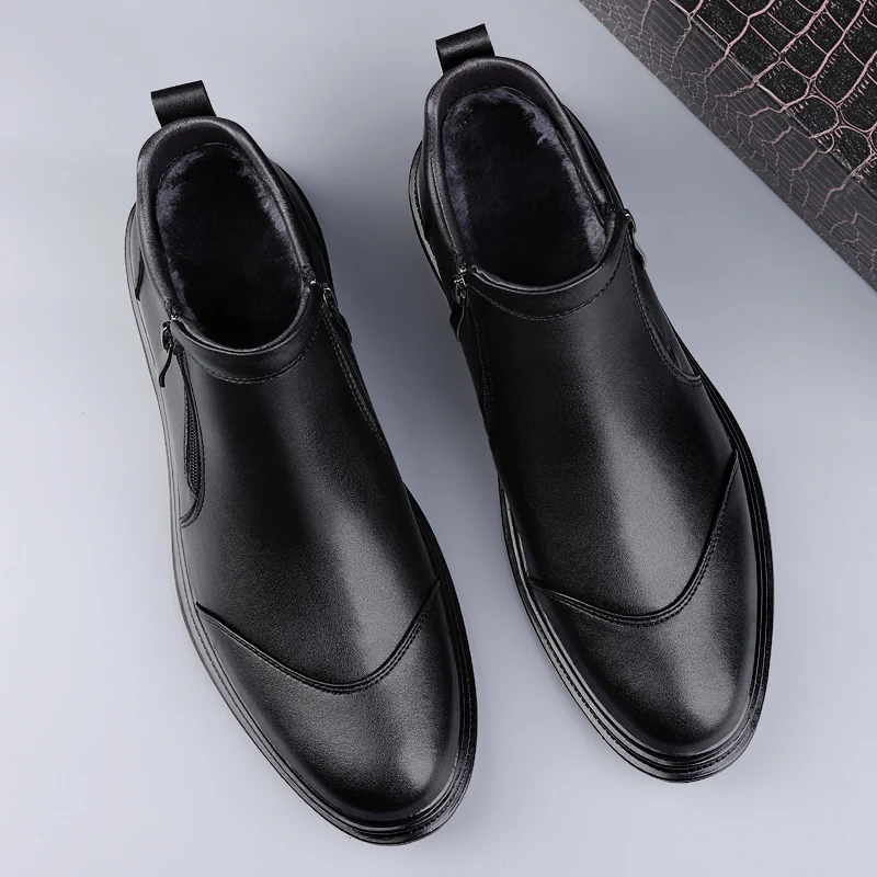 Stivali da lavoro da uomo con suola spessa autunno inverno, comodi, caldi, morbidi, resistenti al freddo, con cerniera, stivali da uomo con altezza crescente